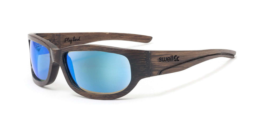 Brown Bamboo UV400 Polarized Sunglasses for Adults Blue Lenses w/Protective Case
